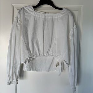 Free People White Blouse with Gathered Hem